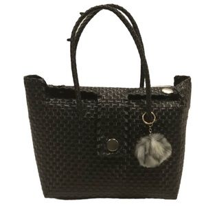 Handmade Woven Plastic Black Purse Bag With Keychain